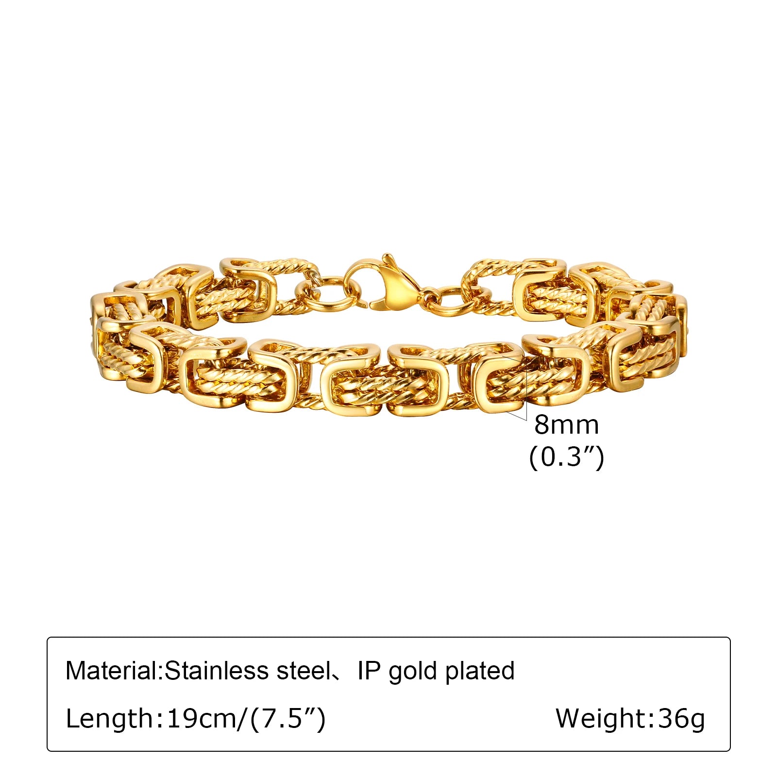 Mens Chunky Byzantine Bracelets,Retro Grey 8mm Stainless Steel Braided Link Wristband,Vintage Jewelry Gift for Him Boy