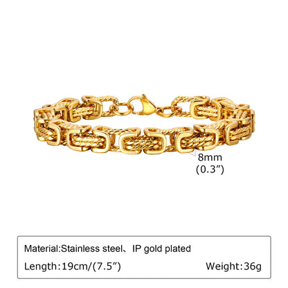 Mens Chunky Byzantine Bracelets,Retro Grey 8mm Stainless Steel Braided Link Wristband,Vintage Jewelry Gift for Him Boy