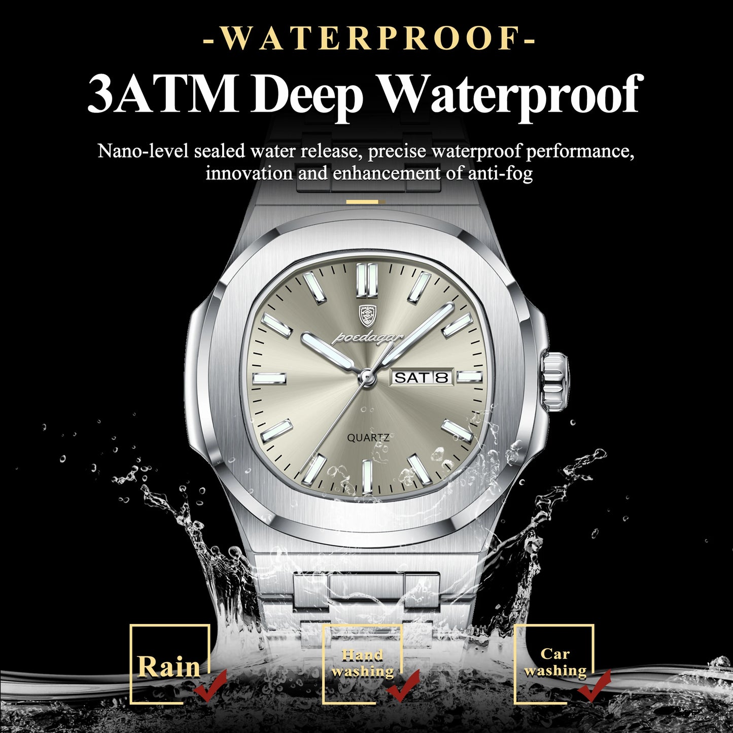 POEDAGAR Original Fashion Men's Watches Waterproof Luminous Date Week Men Watch Stainless Steel Business Luxury Quartz Man Watch