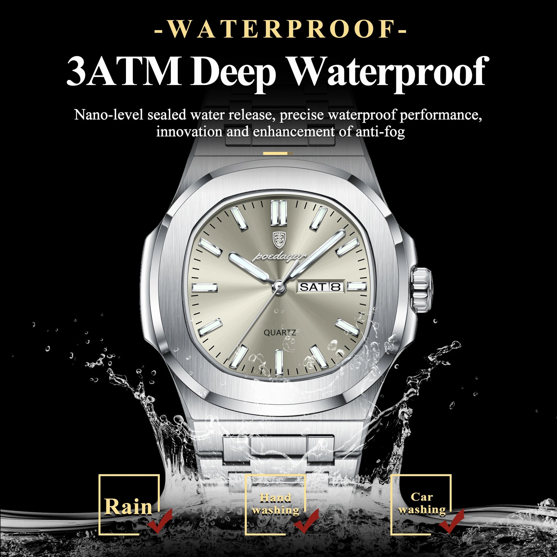 POEDAGAR Original Fashion Men's Watches Waterproof Luminous Date Week Men Watch Stainless Steel Business Luxury Quartz Man Watch