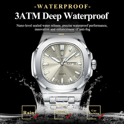 POEDAGAR Original Fashion Men's Watches Waterproof Luminous Date Week Men Watch Stainless Steel Business Luxury Quartz Man Watch