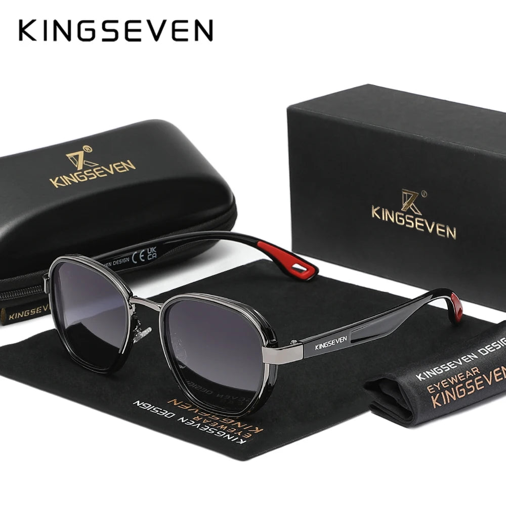 Kingseven óculos de sol masculino polarizado uv400 retro luxo moda feminina óculos masculino armação redonda causal anti-reflexo