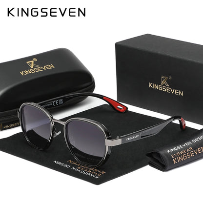 Kingseven óculos de sol masculino polarizado uv400 retro luxo moda feminina óculos masculino armação redonda causal anti-reflexo