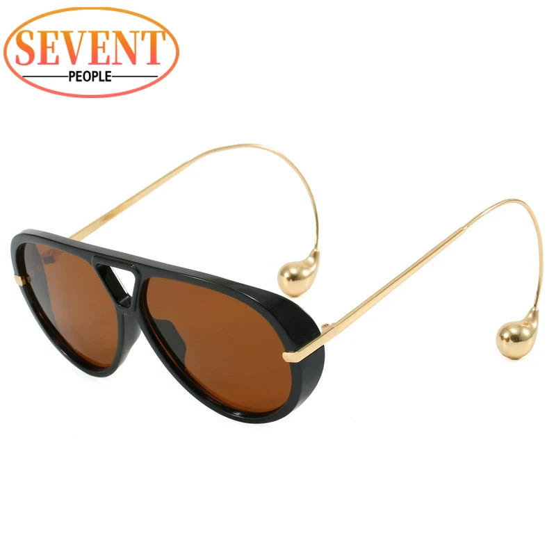 Oversized Oval Punk Pilot Sunglasses Women Big 2025 Luxury Brand Vintage Metal Frame Sun Glasses for Ladies UV400 Shield Eyewear