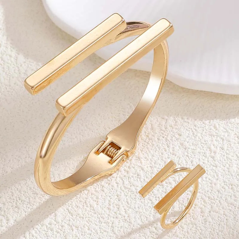 Pulseira geométrica de metal vintage com punho aberto, para mulheres e homens, exagerada, cor dourada, quadrada, ajustável, conjunto de joias para festa