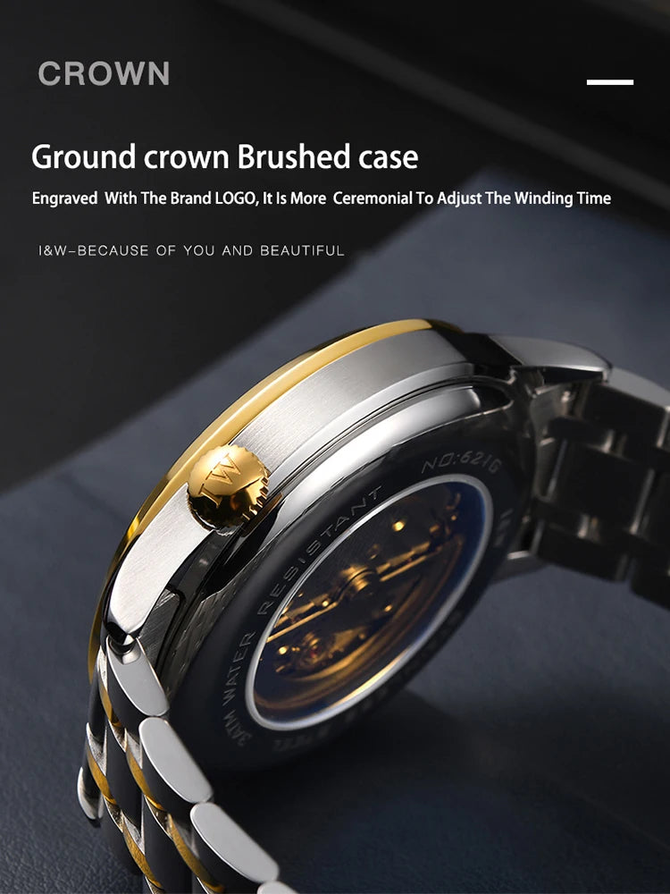 Carnaval marca high-end série iw todo em aço relógio mecânico automático genuíno moda esportes masculino relógio mecânico homem de luxo