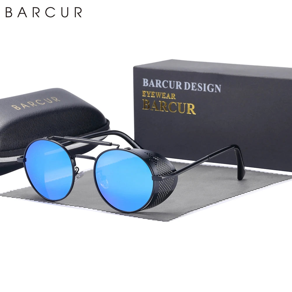 BARCUR Polarized Steampunk Round Sunglasses Men Retro Sun Glasses For Women Vintage Style