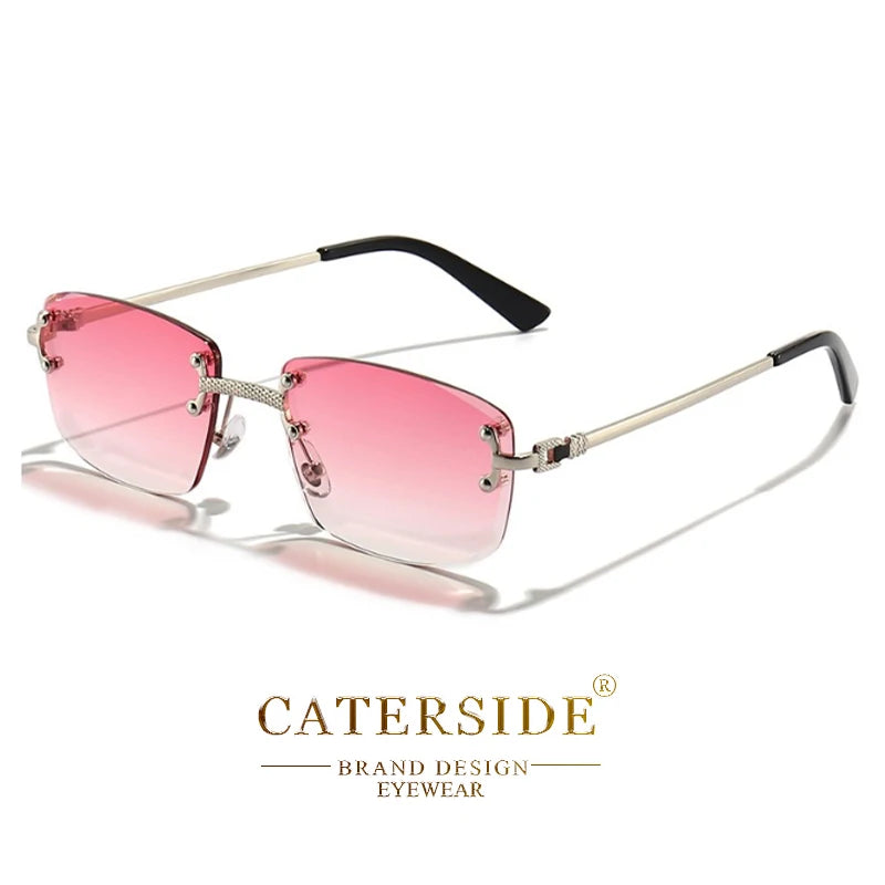 CATERSIDE Punk Rectangle Sunglasses Men Women Luxury Designer Rimless Gradient Lens Metal Sun Glasses For Men Sports 2024 UV400
