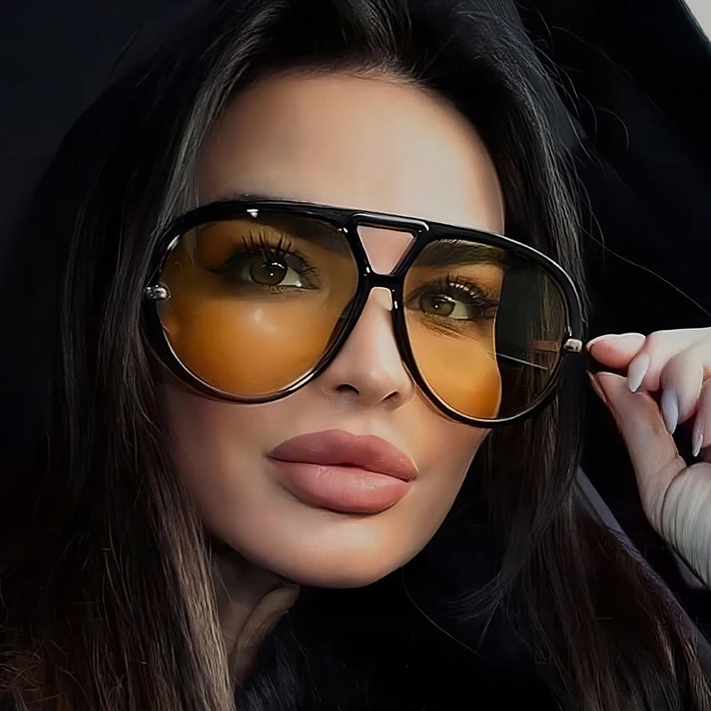 Oversized Oval Punk Pilot Sunglasses Women Big 2025 Luxury Brand Vintage Metal Frame Sun Glasses for Ladies UV400 Shield Eyewear