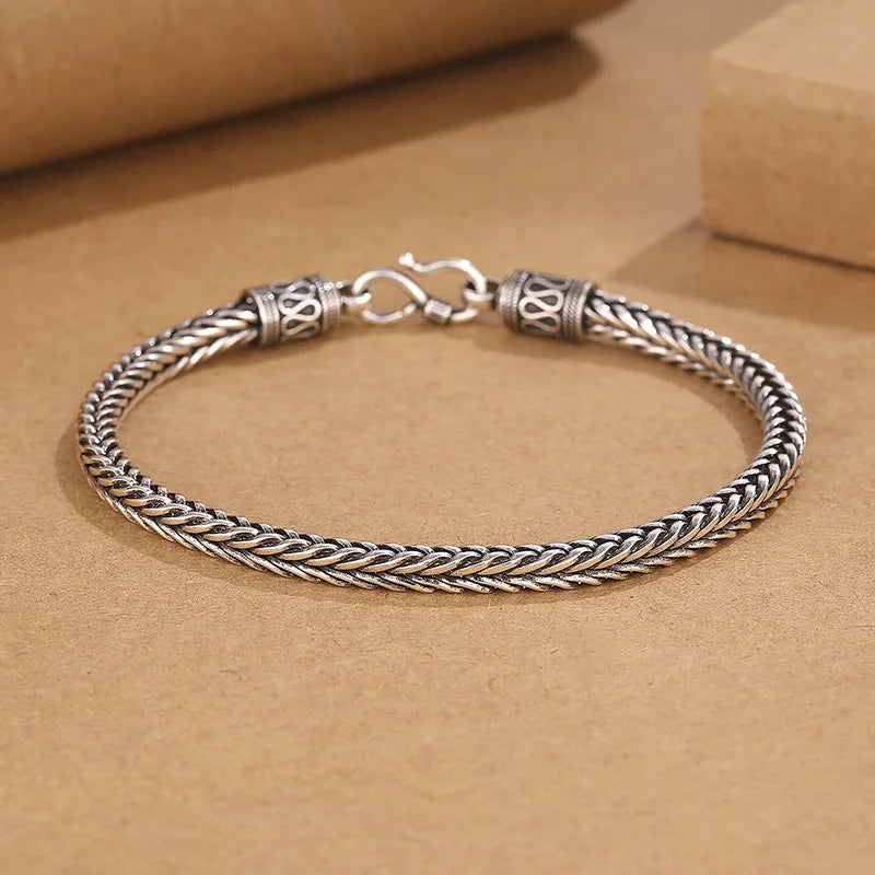 925 Sterling Silver Bracelet vintage Rope Side Chain High Quality For Women Men Fashion Jewelry Wedding Engagement Party Gifts