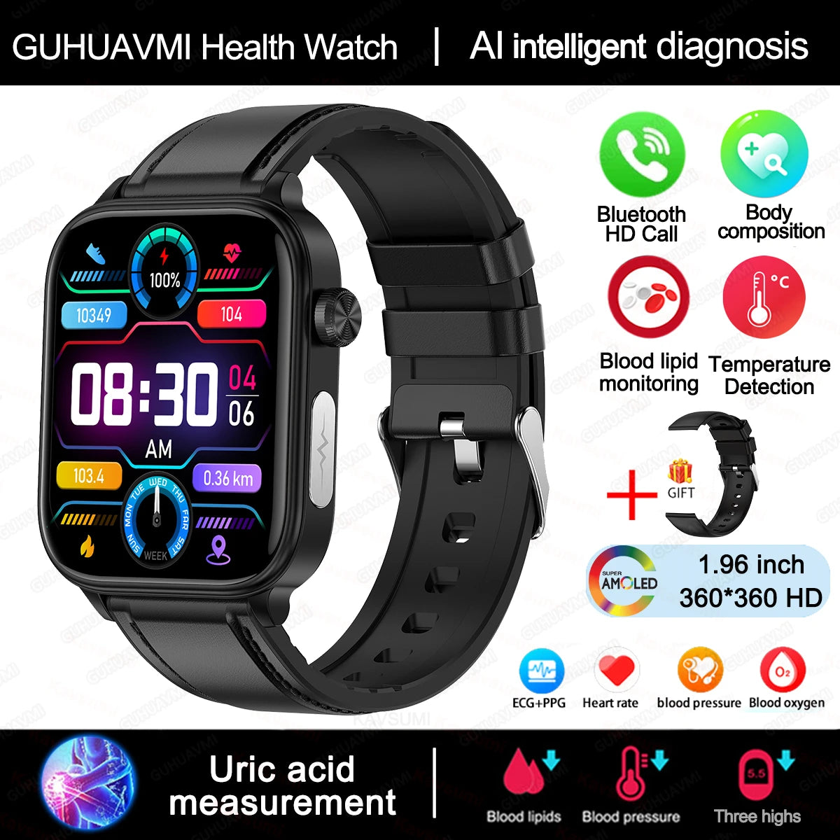 Elegant ECG+PPG Women's Smartwatch with Health Tracking