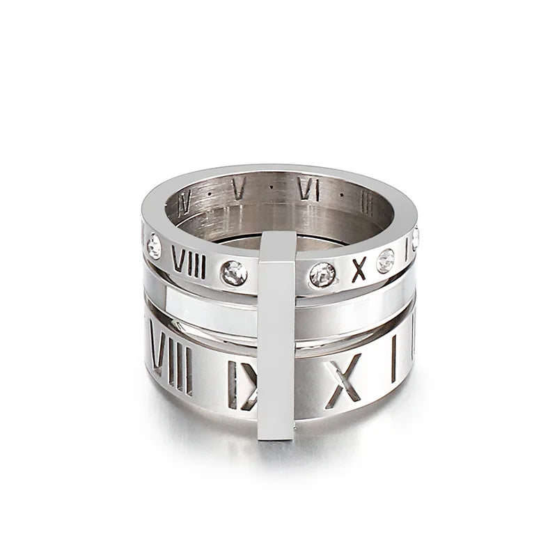 Luxurious Roman Numerals Triple Layer Ring for Women