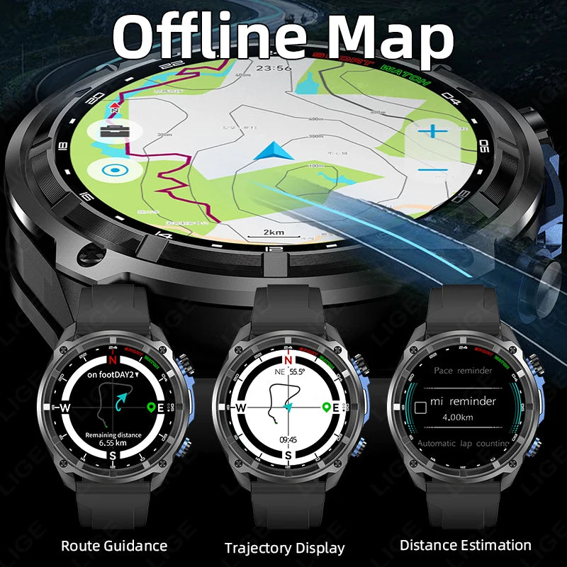 Lige gps relógio inteligente masculino 1.43 polegada amoled nadar seis eixos sensor 3atm à prova dwaterproof água 860mah esporte 4gb de memória gps mapa offline smartwatch