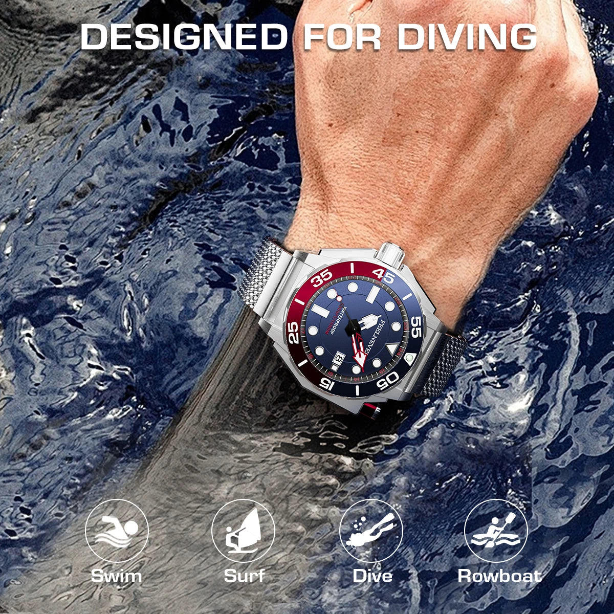 FeelNever marca superior de luxo relógio automático para homens moda negócios relógio masculino militar à prova dwaterproof água relógios mecânicos
