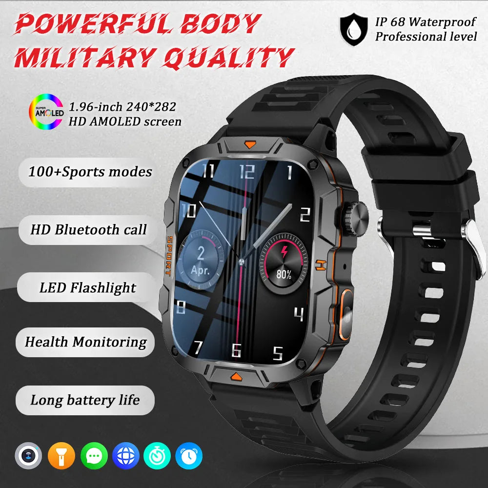 Military Grade Smartwatch 2025 - 1.96" AMOLED Waterproof