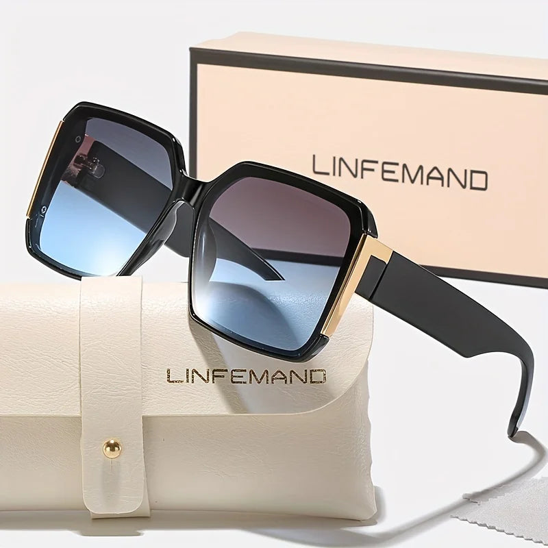 LINFEMAND Moda Grande Armação Decoração Óculos para Mulheres UV400 Conjunto de Óculos de Sol Verão Festa de Dança Presente de Férias