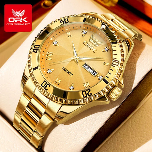 OPK Marca Relógios Masculinos Relógio de Pulso de Ouro de Luxo para Homens High-end Relógio Original À Prova D 'Água 8171