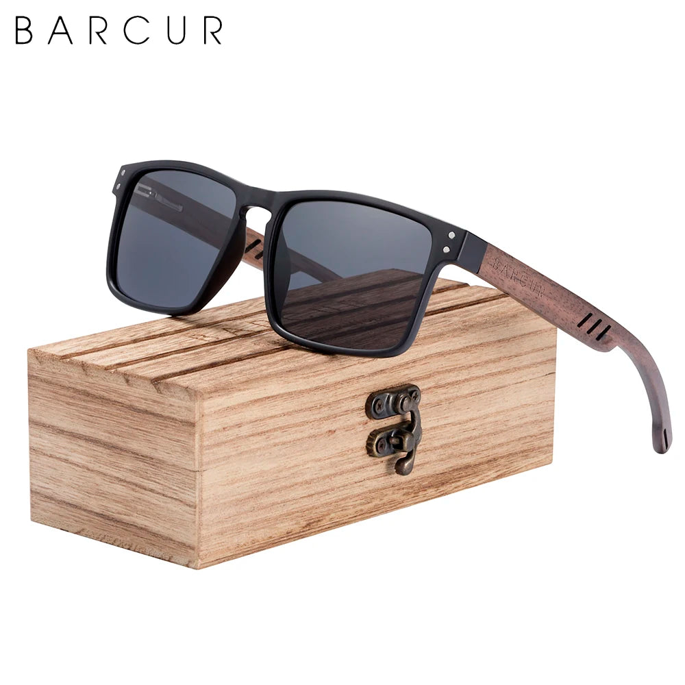 BARCUR Wooden Sunglasses for Men Polarized Natural Walnut Wood Sun Glasses Women Polarized Eyewear UV400 Eyewear Oculos