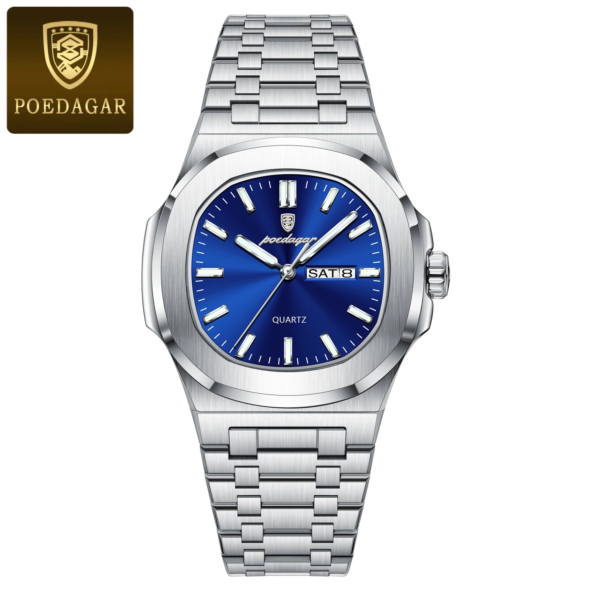 POEDAGAR Original Fashion Men's Watches Waterproof Luminous Date Week Men Watch Stainless Steel Business Luxury Quartz Man Watch