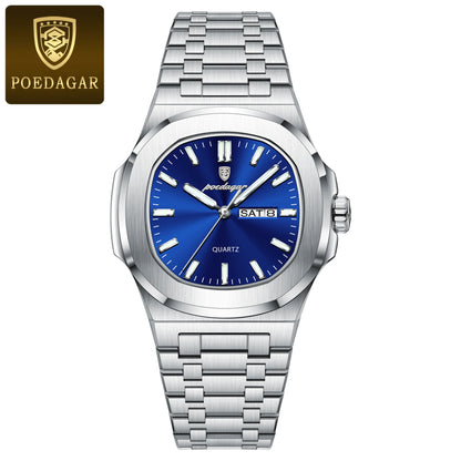 POEDAGAR Original Fashion Men's Watches Waterproof Luminous Date Week Men Watch Stainless Steel Business Luxury Quartz Man Watch