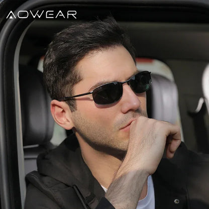 Aowear retro polarizado espelho óculos de sol para homem mulher vintage óculos de sol dos homens uv400 leve condução óculos com caso