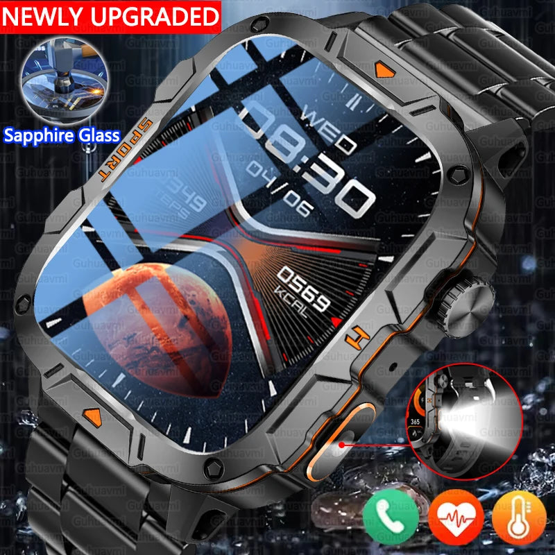 2025 novo para xiaomi grau militar relógio inteligente masculino 1.96 "tela amoled 5atm à prova dwaterproof água esportes rastreador de fitness bt chamada smartwatch