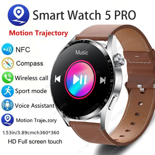 Smart Watch Men Watch 5 Pro AMOLED 360*360 HD Screen Bluetooth Call GPS NFC Heart Rate Monitor SmartWatches 2025 New for Android