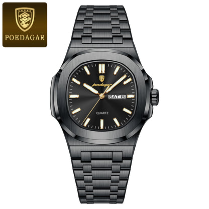 POEDAGAR Original Fashion Men's Watches Waterproof Luminous Date Week Men Watch Stainless Steel Business Luxury Quartz Man Watch