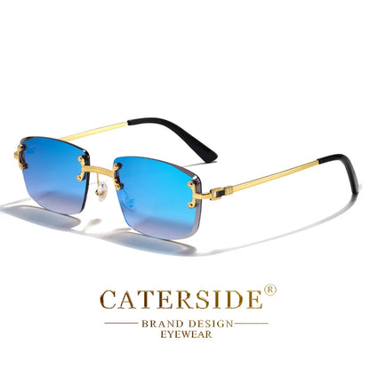 CATERSIDE Punk Rectangle Sunglasses Men Women Luxury Designer Rimless Gradient Lens Metal Sun Glasses For Men Sports 2024 UV400
