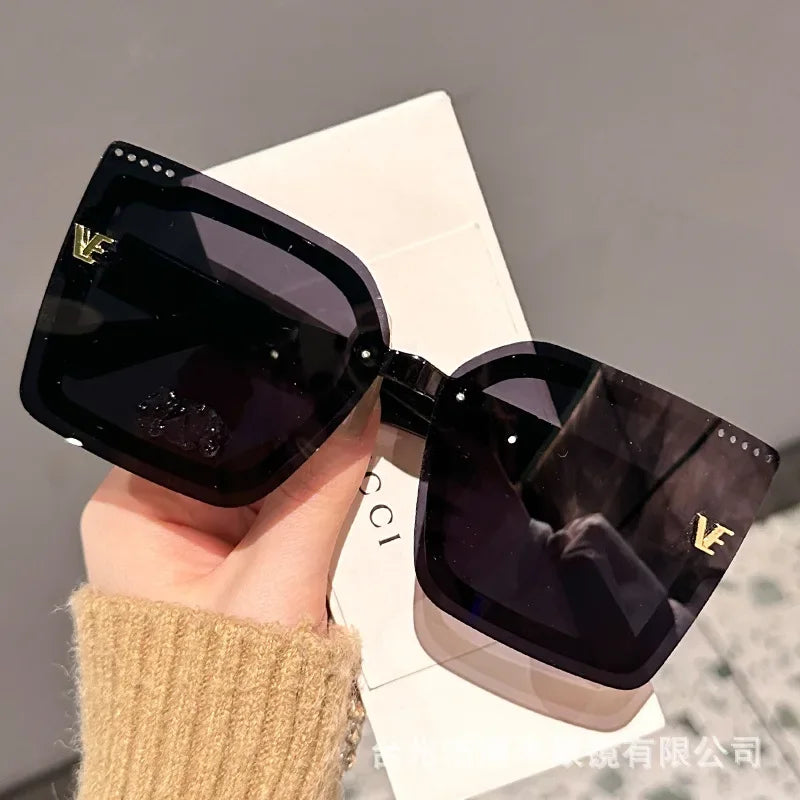 Novo legal sem aro polarizado óculos de sol feminino oversized quadrado óculos de sol senhoras uv400 clássico óculos de sol feminino