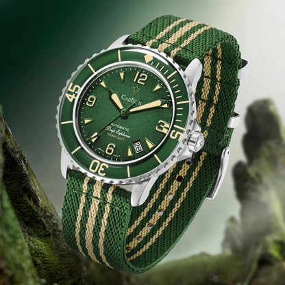 CADISEN Deep Explorer 2026 Green Automatic Mechanical Watch Man Canvas Strap Wristwatch 8215 Luxury Luminous Waterproof Watches