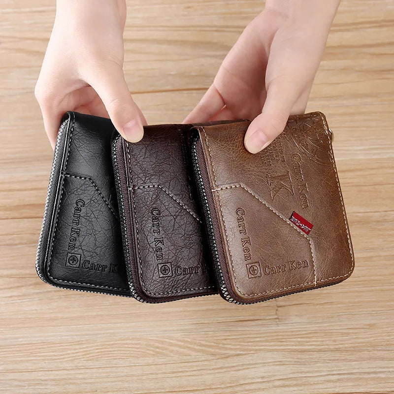 Mens Wallet Leather Business Card Holder Zipper Purse Luxury Wallets for Men Protection Purses Carteira Masculina Luxury
