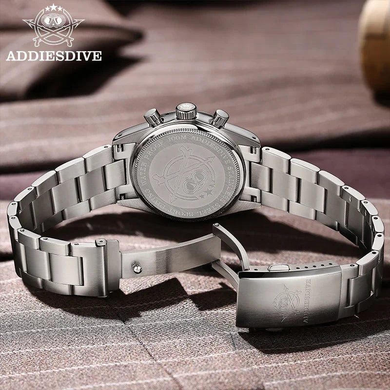 ADDIESDIVE New Men's Watches Bubble Glass 37mm Retro VK63 Chronography Quartz Watches Waterproof BGW9 Luminous Sports Wristwatch