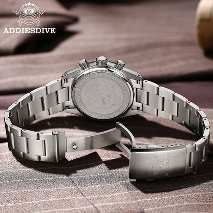 ADDIESDIVE New Men's Watches Bubble Glass 37mm Retro VK63 Chronography Quartz Watches Waterproof BGW9 Luminous Sports Wristwatch