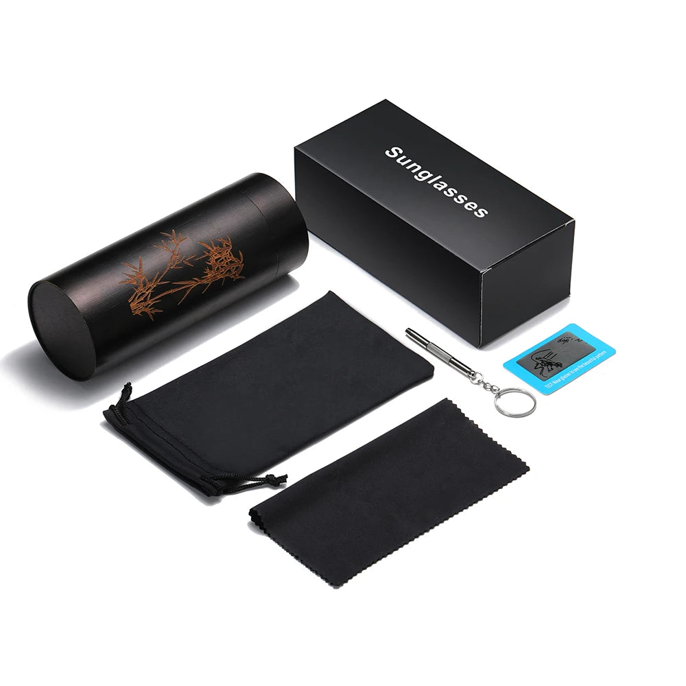 GM Óculos de sol com armação de madeira de bambu preto feito à mão para mulheres e homens polarizados vintage óculos de sol de madeira de bambu