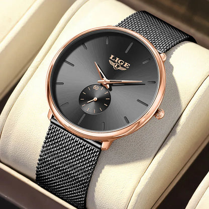 LIGE Ultra Slim Mesh Quartz Watch for Women - Elegant & Waterproof