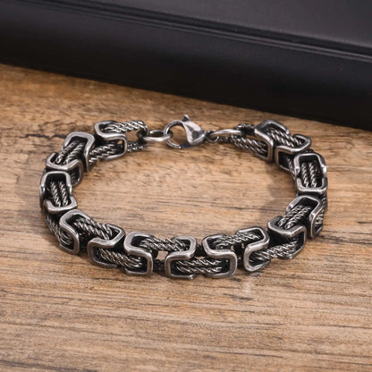 Mens Chunky Byzantine Bracelets,Retro Grey 8mm Stainless Steel Braided Link Wristband,Vintage Jewelry Gift for Him Boy
