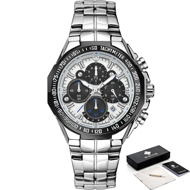 WWOOR Luxury Military Quartz Watch - Waterproof Steel Chronograph
