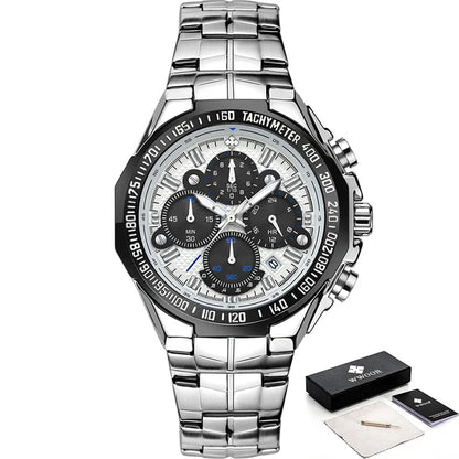 WWOOR Luxury Military Quartz Watch - Waterproof Steel Chronograph