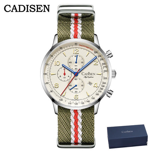 CADISEN 2026 New Chronograph Men's Quartz Watches For Men MIYOTA 0S10 AR Mirror Waterproof Canvas Men's Wristwatch Gift With Box
