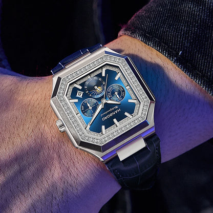 HANBORO Relógio Mecânico Totalmente Automático Masculino Quadrado Multifuncional Relógio de Tendência da Moda