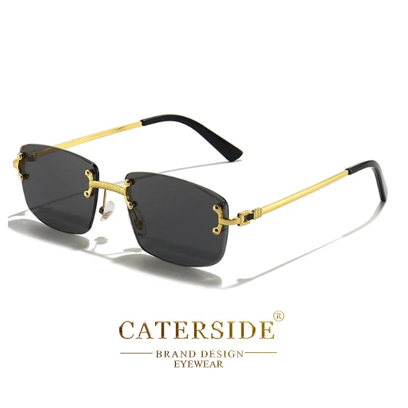 CATERSIDE Punk Rectangle Sunglasses Men Women Luxury Designer Rimless Gradient Lens Metal Sun Glasses For Men Sports 2024 UV400