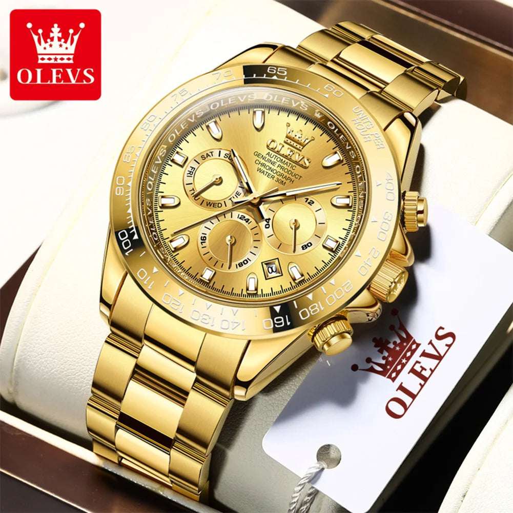 OLEVS 6638 Original Mechanical Man Watch Stainless Steel Waterproof Luminous Week Calendar Display Automatic Watch For Men