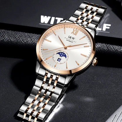 Carnaval high-end série iw marca clássico fase da lua relógios mecânicos masculino safira de aço inoxidável miyota movimento relógios masculinos