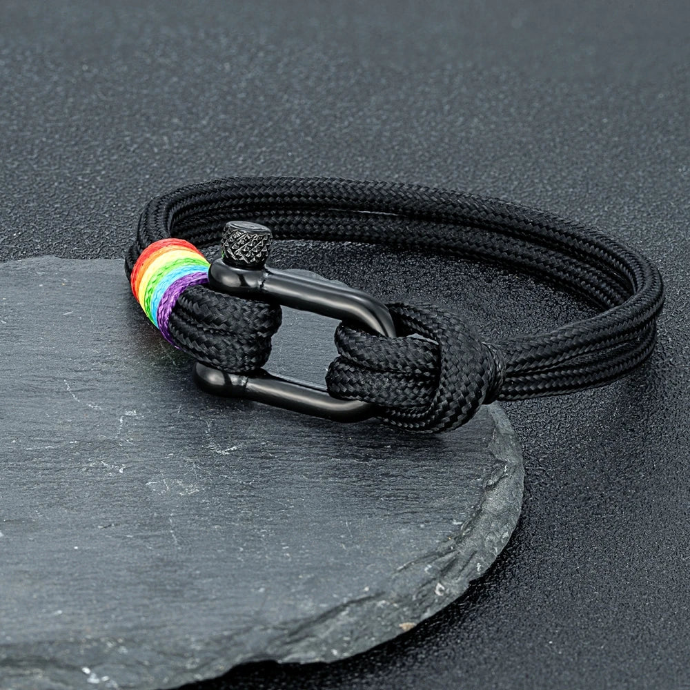 Mkendn unissex preto aço inoxidável em forma de u na moda arco-íris casal pulseira simplicidade temperamento multicolorido pulseira presentes