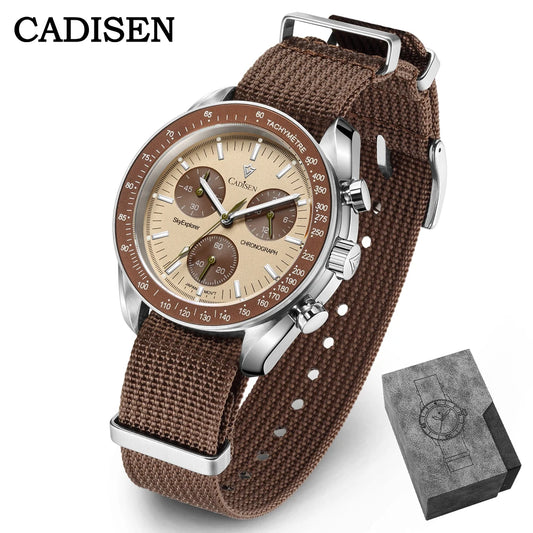 CADISEN 2026 New Men's Watches Luxury Quartz Wrist Watch For Men Canvas Japan VK68 Speed Chronograph Automatic Gift With Box