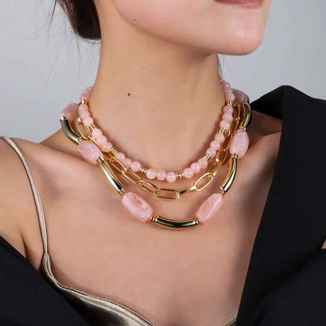 3 pçs conjunto boêmio acrílico contas de bambu gargantilha colar conjunto para mulheres tubo grosso colares 2025 acessórios jóias