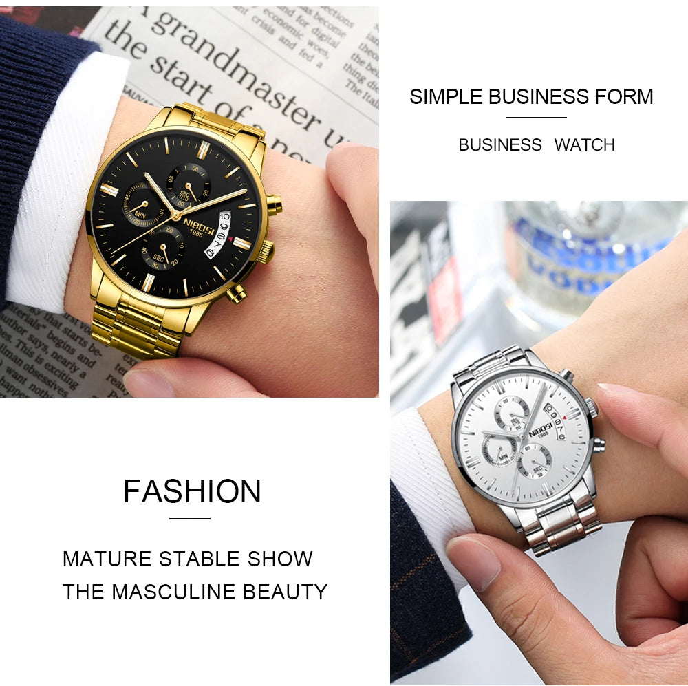 Nibosi relógios masculinos de luxo marca superior relogio masculino famoso moda casual vestido relógio militar quartzo relógios pulso saat