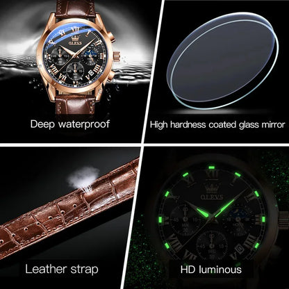 OLEVS 2871 Man Watch Chronograph Waterproof Moon Phase Multifunction Men's Wristwatch Luxury Quartz Watch Men