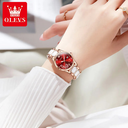 OLEVS Brand Diamond Inlaid Watch Sparkling Ceramic Quartz Watch Sparkling Star Luxury Taste Waterproof Luminous Women's Watch